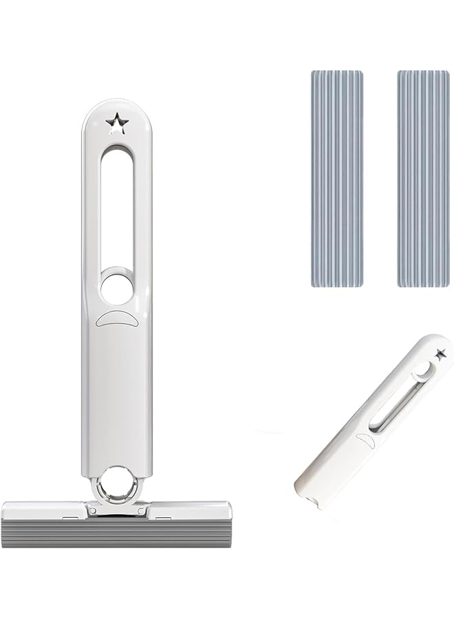 PROMASS Mini Mop Portable Self-Squeeze Small Mop, Self Wringing Mop, Strong Absorbent Sponge Mop, Hand Mop Easily Dry Cleaning Mop for Floor Bathroom Kitchen Glass Car (2Refill Sponges+1Squeeze Handle) - Image 1