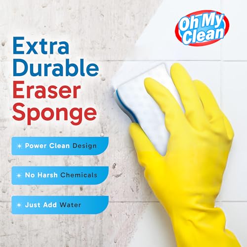 Oh My Clean (50 Pack) Extra Durable Eraser Sponge - Extra Thick, Long Lasting, Premium Melamine Sponges in Bulk - Multi-Purpose Power Scrubber - Bathroom, Kitchen, Floor, Bathtub, Toilet, Baseboard, Wall Cleaner - Image 2