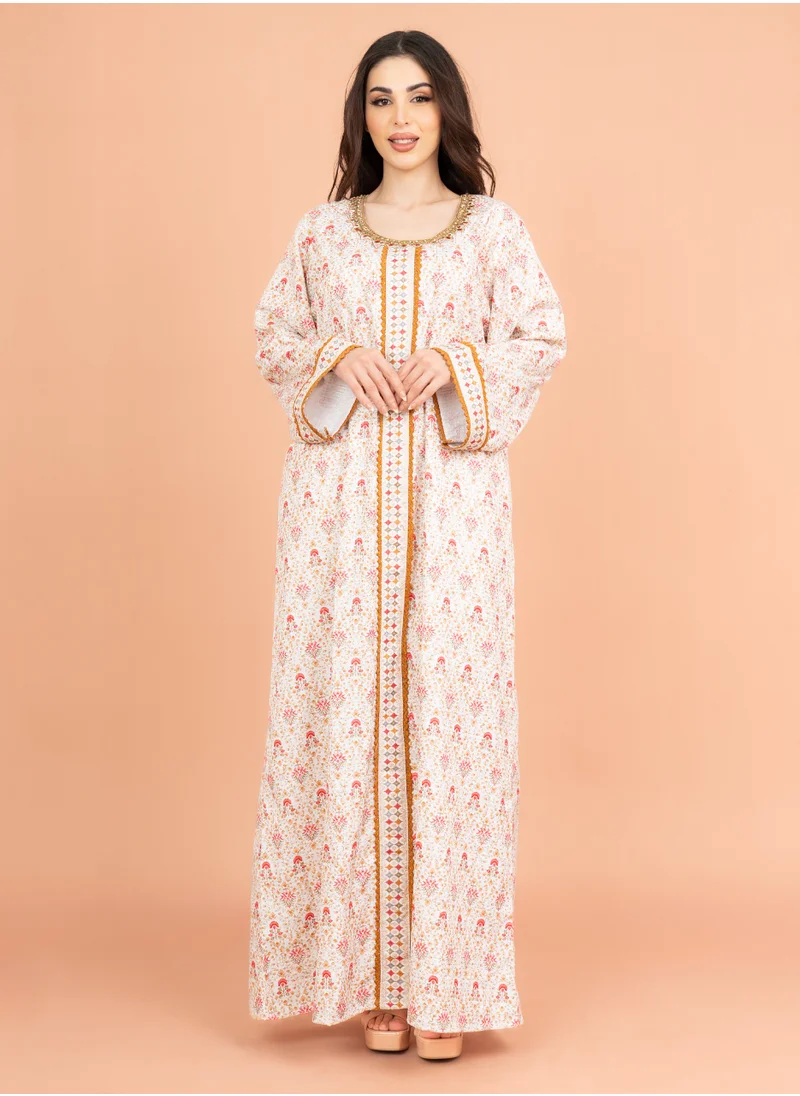 IKKXA Elegant Arabic Jalabiya with Patterns IK027 Yellow