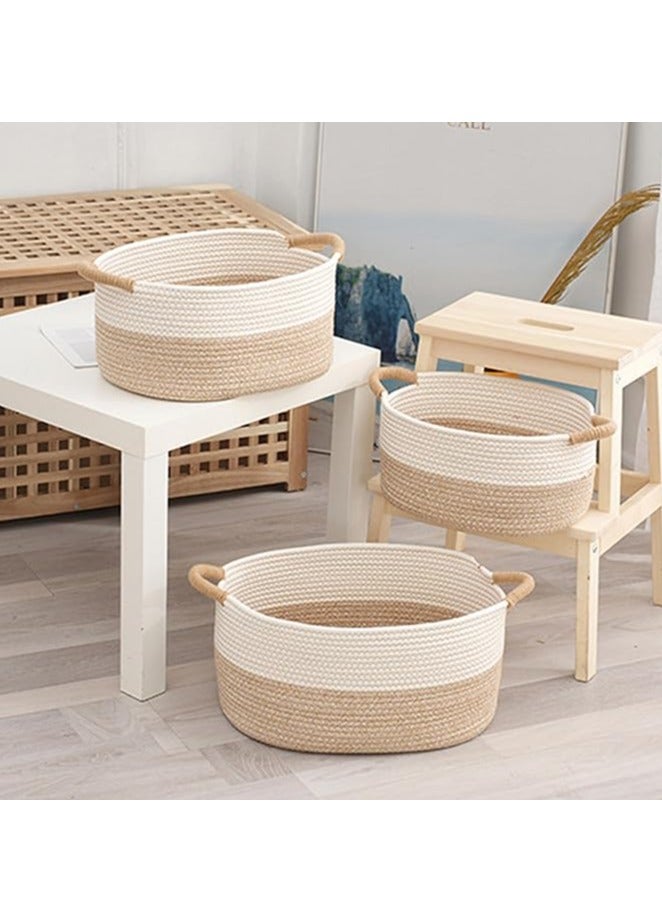 Cotton Rope Storage Basket Set – Pack of 3 Sizes with Handles, Woven Towel, Book, and Toy Storage Basket, Home Decor Organizer for Shelves, Nursery, Baby, and Kid’s Room, Durable and Stylish Storage Solution  - Image 2