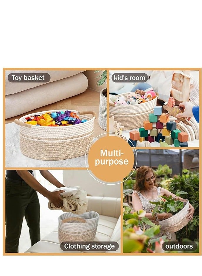 Cotton Rope Storage Basket Set – Pack of 3 Sizes with Handles, Woven Towel, Book, and Toy Storage Basket, Home Decor Organizer for Shelves, Nursery, Baby, and Kid’s Room, Durable and Stylish Storage Solution  - Image 5