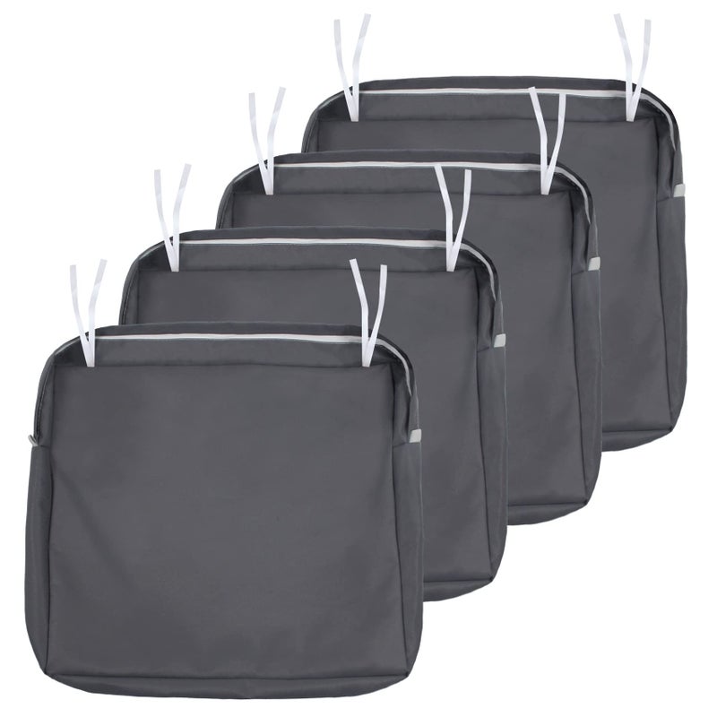 NettyPro Patio Cushion Covers Replacement Set 4 Water Repellent UV Resistant Outdoor Chair Seat Cushion Slipcover with Zipper and Tie, 22 x 20 x 4 Inch, Grey - Image 1