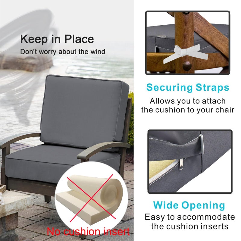 NettyPro Patio Cushion Covers Replacement Set 4 Water Repellent UV Resistant Outdoor Chair Seat Cushion Slipcover with Zipper and Tie, 22 x 20 x 4 Inch, Grey - Image 4