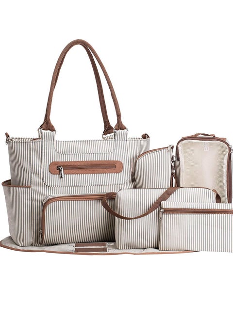 Diaper Bag Tote 7 Piece Set with Sun, Wipes Pocket, Dirty Diaper Pouch, Changing Pad