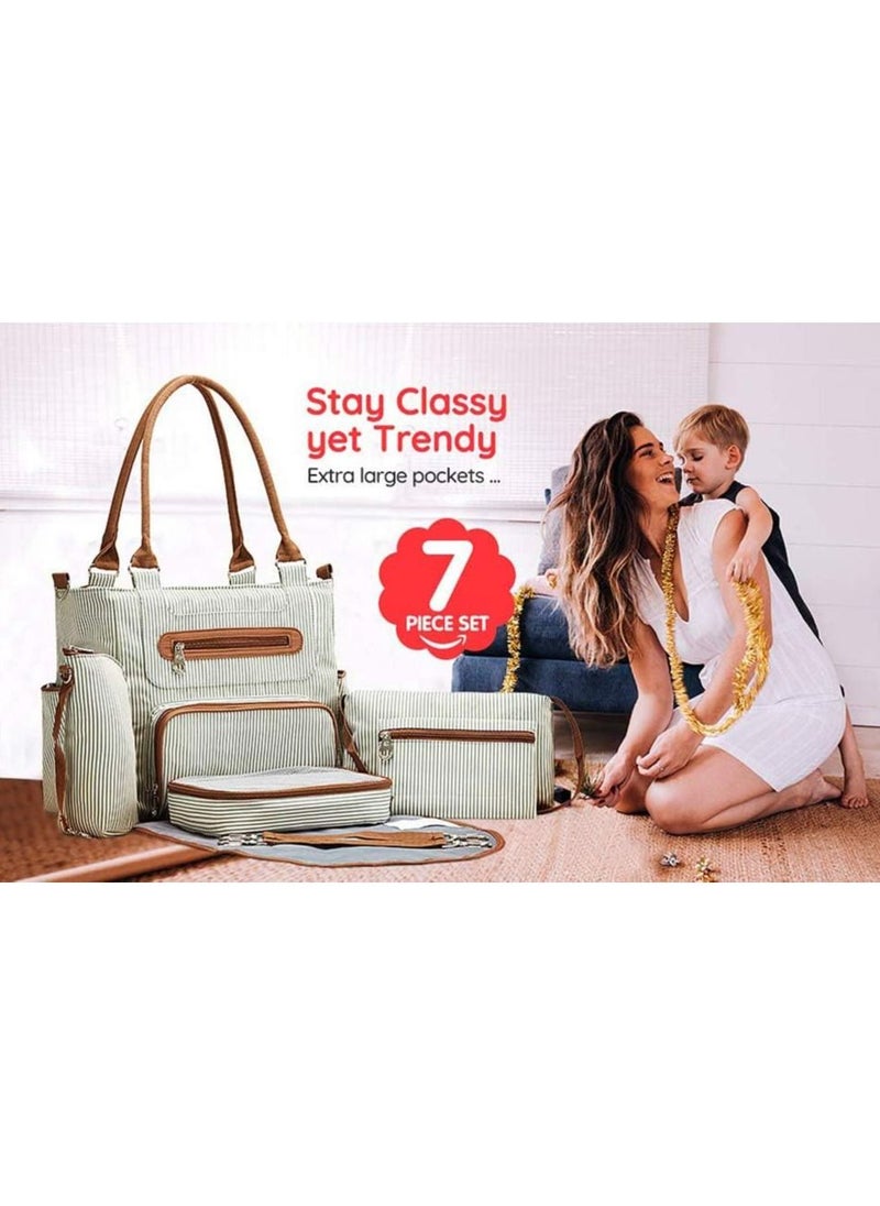 Gonice - Diaper Bag Tote 7 Piece Set with Sun, Wipes Pocket, Dirty Diaper Pouch, Changing Pad - Image 1