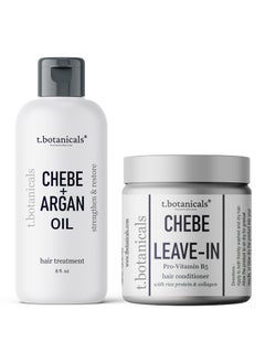 t.botanicals Chebe Argan Oil and Chebe Leave In Hair Conditioner Bundle for Hair Growth Bundle Unscented 8 oz Each 