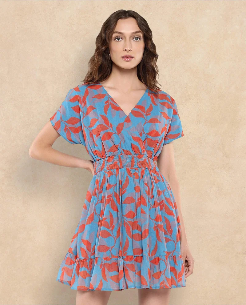 Rareism Women's Floral Print V-Neck Dress