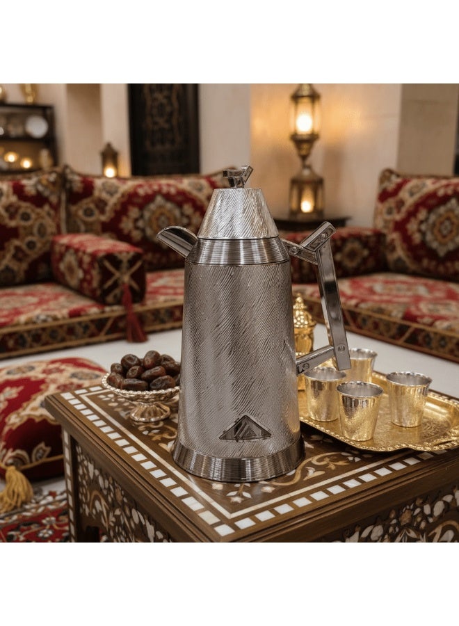 Red Home Dallah Vacuum Flask – Silver – 1L + 1L Set - Image 3