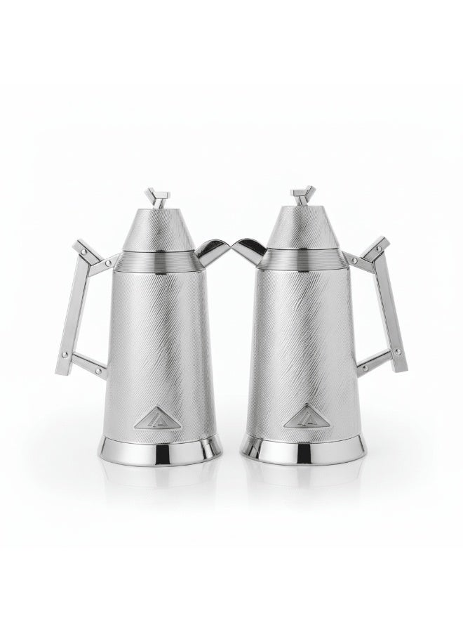 Red Home Dallah Vacuum Flask – Silver – 1L + 1L Set - Image 2