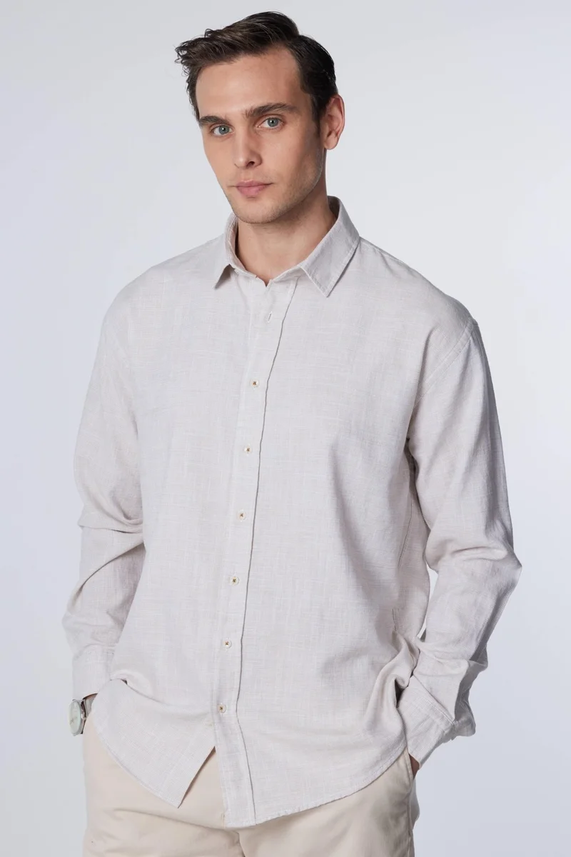 تودورس Relax Fit Long Sleeve Casual Cut Linen Texture Plain Summer Green Men's Shirt