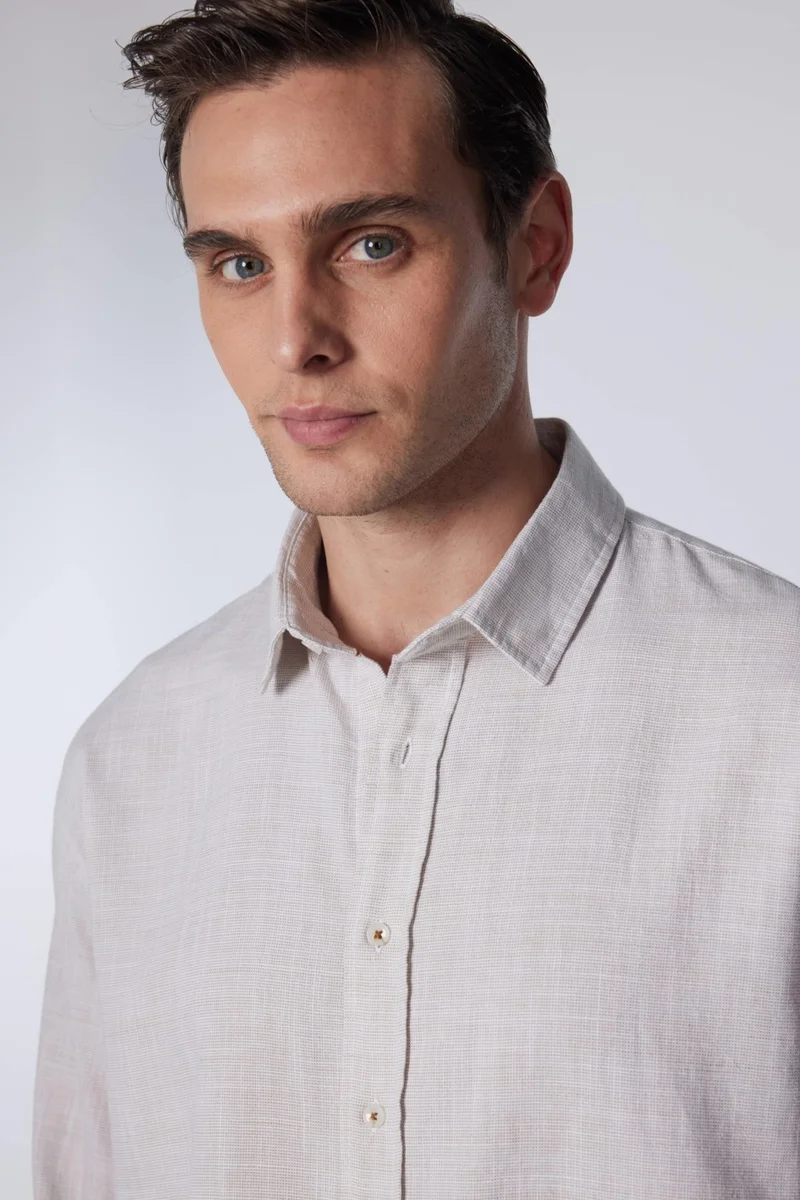تودورس Relax Fit Long Sleeve Casual Cut Linen Texture Plain Summer Green Men's Shirt