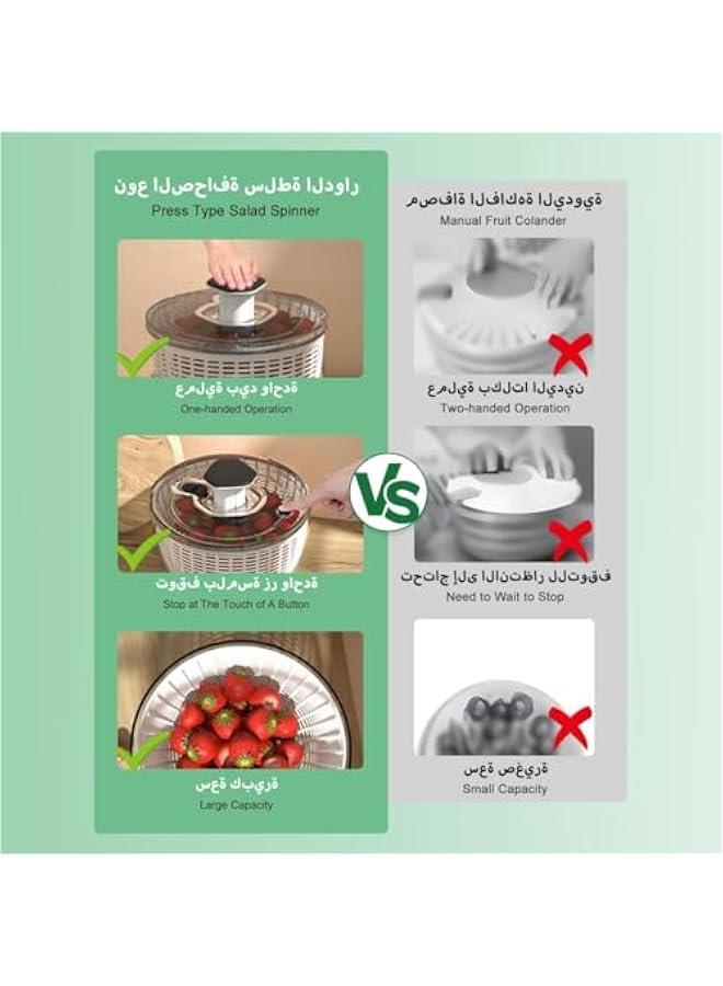 HOOKOR Large Salad Spinner, Vegetable Washer Manual Reusable, Quick Dry, Versatile Professional Fruit Washer Spinner, Veggie Dryer Draining Basket Lid Removable, One-Handed Pump Fruit Bowl and Colander (6L - Image 2
