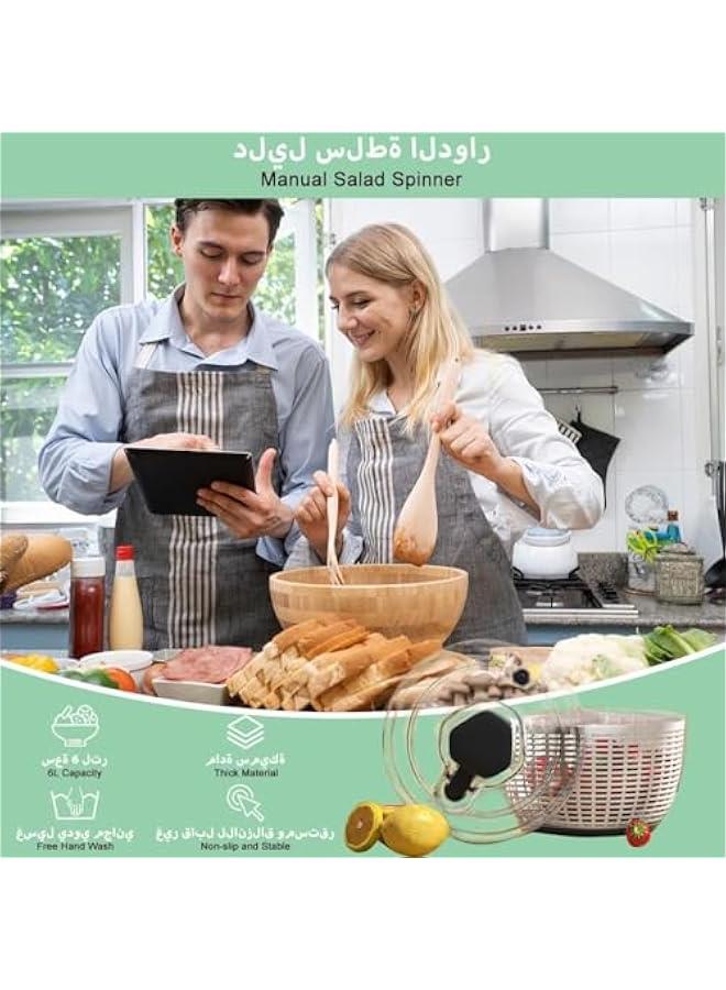 HOOKOR Large Salad Spinner, Vegetable Washer Manual Reusable, Quick Dry, Versatile Professional Fruit Washer Spinner, Veggie Dryer Draining Basket Lid Removable, One-Handed Pump Fruit Bowl and Colander (6L - Image 5