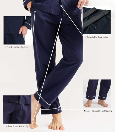 DAVID ARCHY Mens Pajamas Set Soft Cotton Notched Collar Pajamas for Men Long Sleeve Mens Sleepwear with Pockets & Front Fly (S, Navy Blue) - Image 4