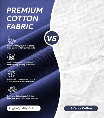 DAVID ARCHY Mens Pajamas Set Soft Cotton Notched Collar Pajamas for Men Long Sleeve Mens Sleepwear with Pockets & Front Fly (S, Navy Blue) - Image 2