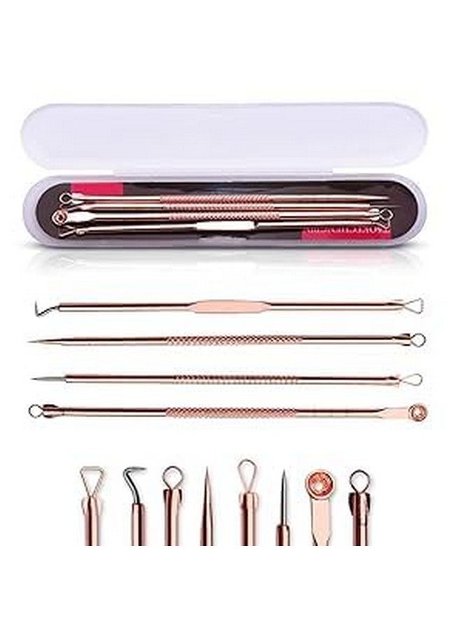 LOVHIDE 4 Pcs Blackhead Remover Tool Kit - Stainless Steel Acne Extractor Set for Pimples, Blackheads, Whiteheads & Facial Blemishes - Professional Pimple Popper Tools with Case (Gold/Rose Gold) - Image 2