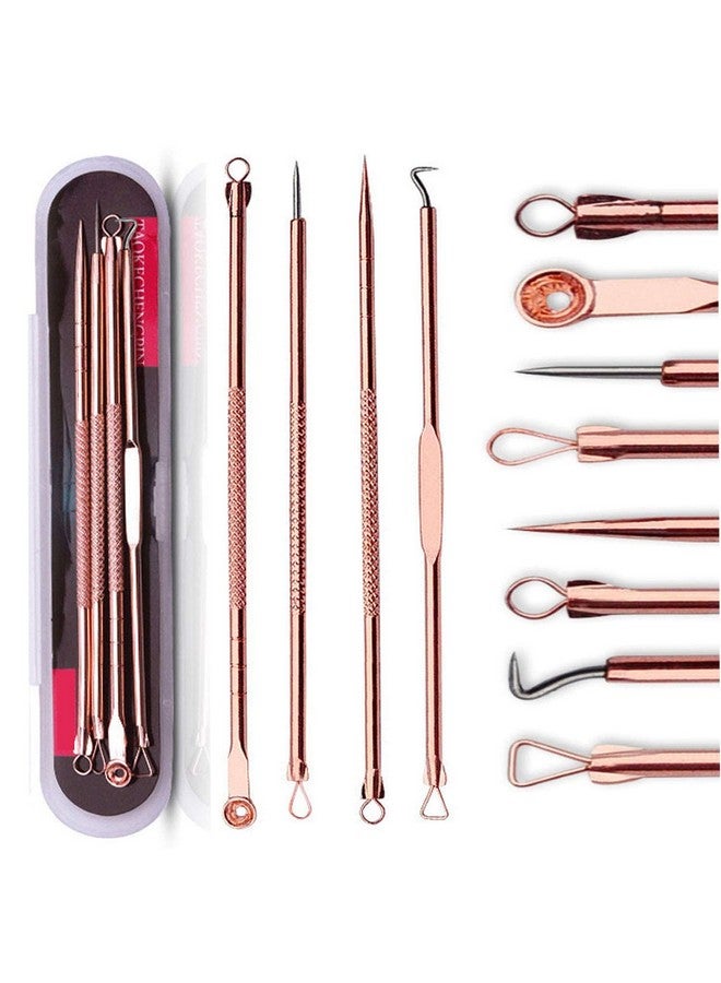 LOVHIDE 4 Pcs Blackhead Remover Tool Kit - Stainless Steel Acne Extractor Set for Pimples, Blackheads, Whiteheads & Facial Blemishes - Professional Pimple Popper Tools with Case (Gold/Rose Gold) - Image 1
