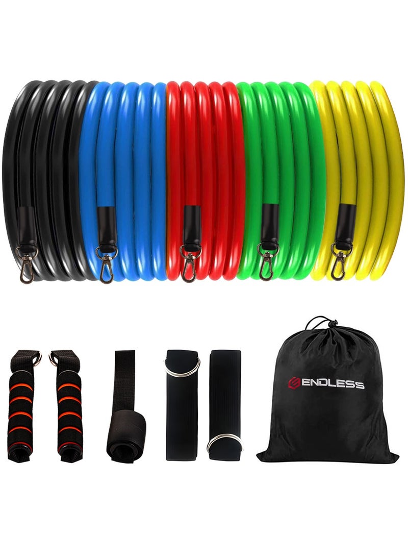 ENDLESS  EL1043 Toning Tubes Set of 5 with Different Resistance Levels | Material : Natural Latex | With Door Anchor, Handles, Waterproof Carry Bag, Leg Ankle Straps for Men and Women  - Image 1