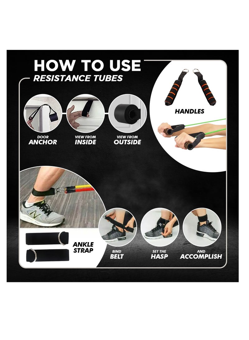 ENDLESS  EL1043 Toning Tubes Set of 5 with Different Resistance Levels | Material : Natural Latex | With Door Anchor, Handles, Waterproof Carry Bag, Leg Ankle Straps for Men and Women  - Image 4