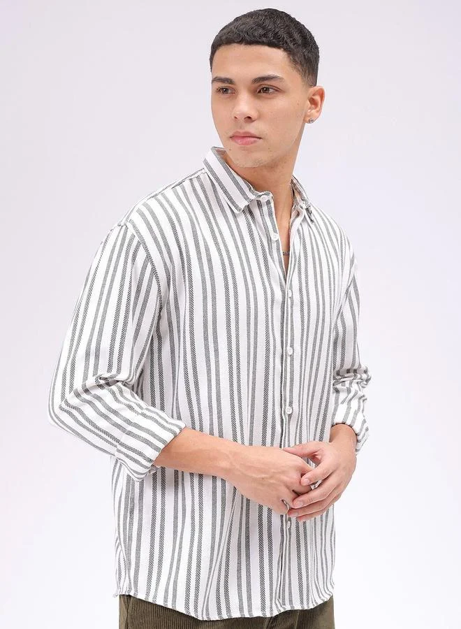 The Indian Garage Co  Men Relaxed Striped Cutaway Collar Resort Shirt for Men | Best Price UAE