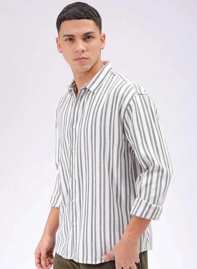 The Indian Garage Co  Men Relaxed Striped Cutaway Collar Resort Shirt for Men | Best Price UAE