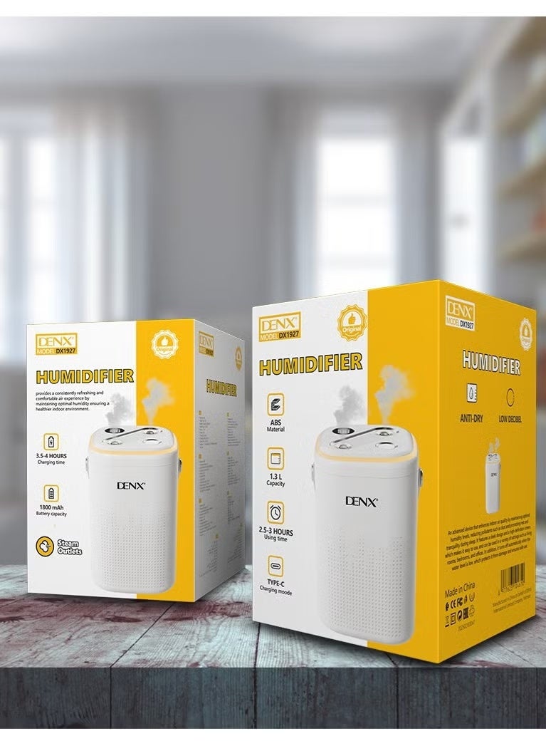 Denx 1.3L Air Humidifier with 1800mAh Rechargeable Battery, USB Type-C Charging, Portable Mist & Air Purifier, Silent Operation for Home, Bedroom, Office, Travel - Image 5