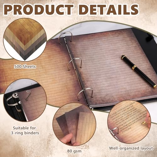 OKWUYiK 500 Sheets 8×10.5 Inch Colored Filler Paper Wide Ruled for 3-Ring Binder 11/32" Spacing Vintage Lined Filler Notebook Paper Wide Ruled Loose Leaf Paper 3-Hole Punched 80gsm for School Office - Image 3