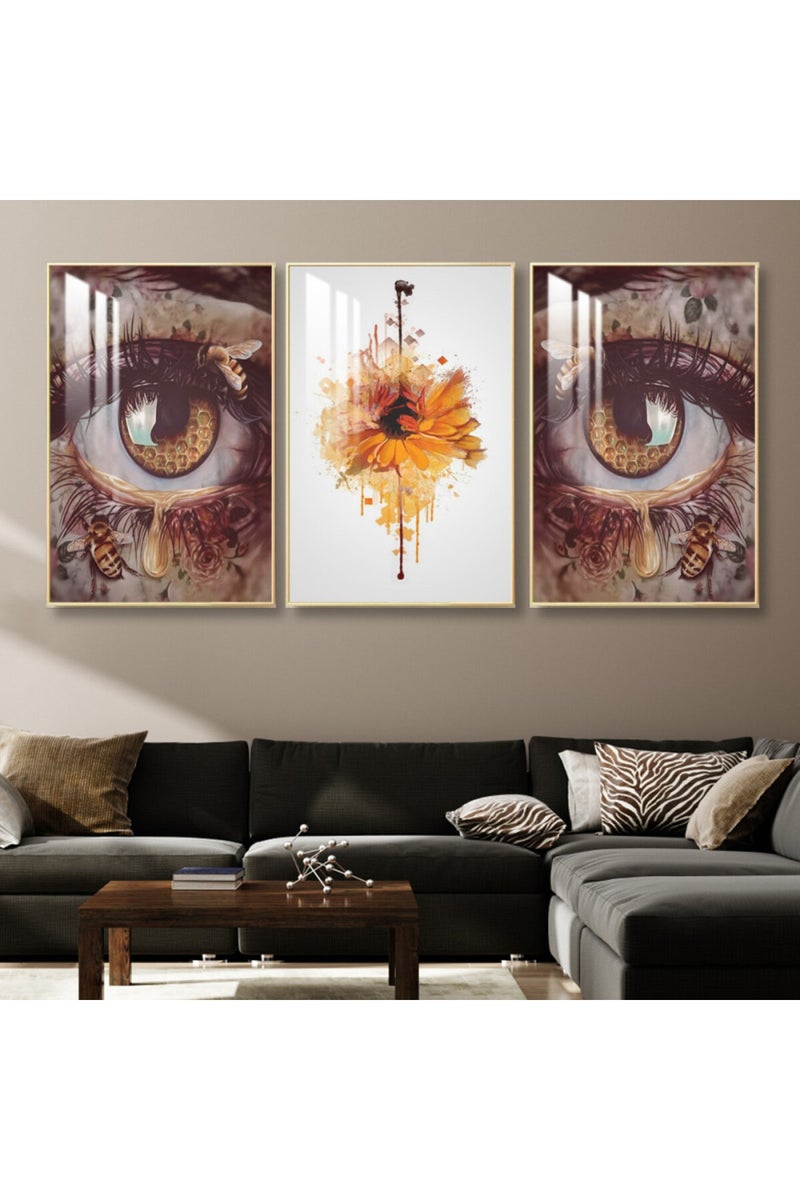 Marktna Three wooden wall painting with a frame and a clear acrylic layer - Image 1