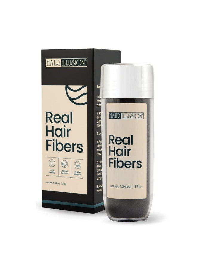 hair illusion - Black Real Hair Fibers For Thinning Hair 100% Natural Texture Non Synthetic Hair Fibers Bald Spot Cover Up For Women & Men 38 Gram - Image 1