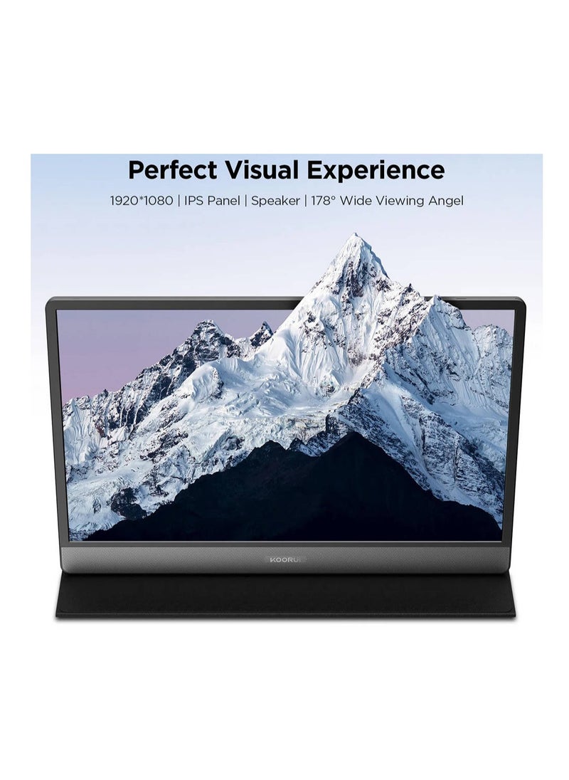 KOORUI - 15.6 inch Portable Monitor 1080P FHD USB-C Laptop Monitor HDMI Computer Display IPS Gaming Monitor w/Premium Smart Cover & Speakers, External Monitor for Laptop/PC/Mac/Phone, 15B1 - Image 1