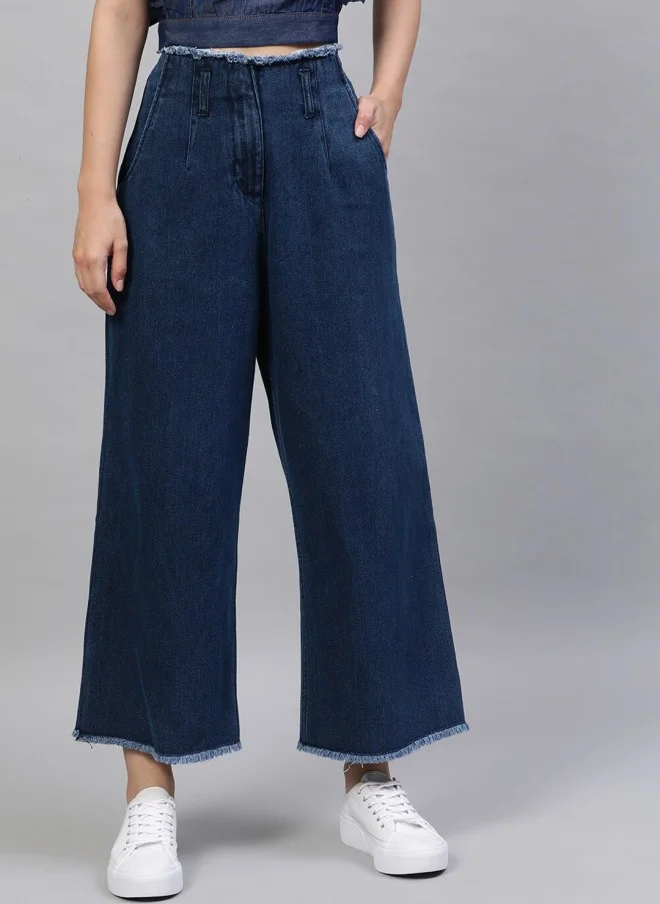 STREET 9 Blue High-Rise Wide Leg Trousers for Women