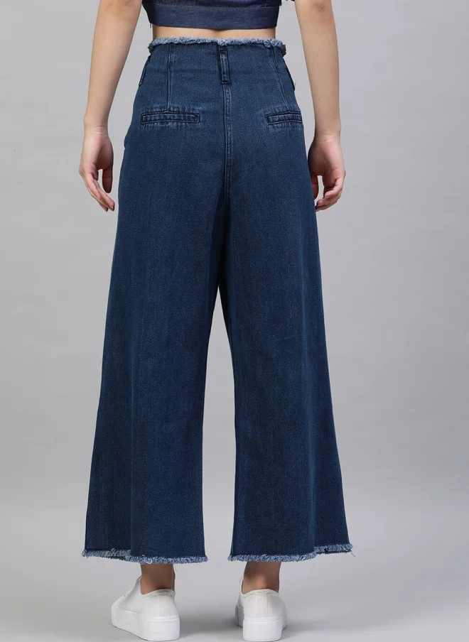 STREET 9 Blue High-Rise Wide Leg Trousers for Women