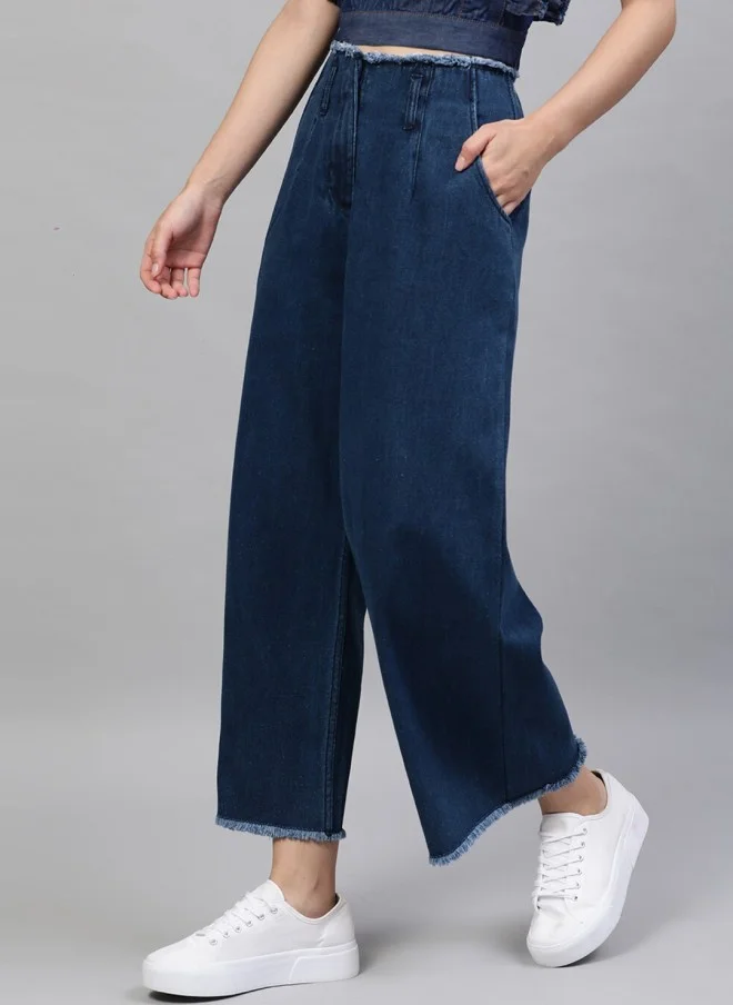 STREET 9 Blue High-Rise Wide Leg Trousers for Women