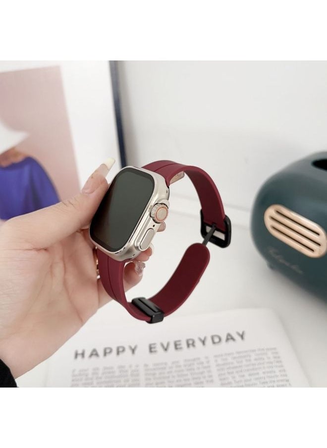 Generic For Iwatch10 For Apple Watch For Applewatch987654 Square Buckle Folding Magnetic Silicone Tape Ultra-Color:Ins [square Buckle Folding Magnetic Silicone] Wine Red-44mm (iwatch456 Generation Se)  - Image 1