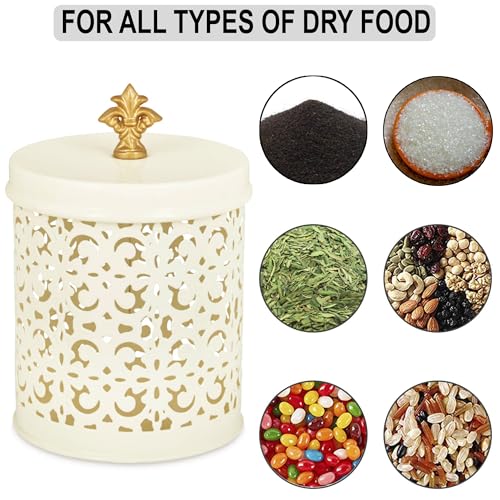 Elan Canister for Snacks | Mild Steel Multipurpose Food Storage Container for Kitchen | Kitchen Storage Jars & Containers | Dryfruits Box (Flecked, Off White) - Image 3