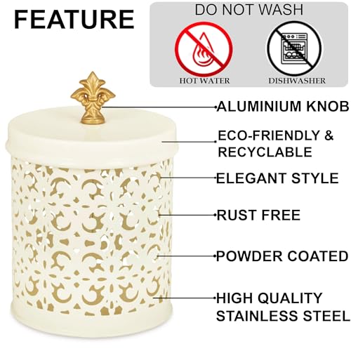 Elan Canister for Snacks | Mild Steel Multipurpose Food Storage Container for Kitchen | Kitchen Storage Jars & Containers | Dryfruits Box (Flecked, Off White) - Image 4