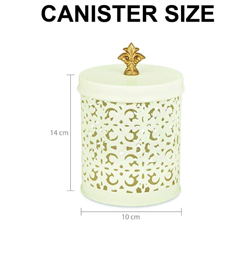 Elan Canister for Snacks | Mild Steel Multipurpose Food Storage Container for Kitchen | Kitchen Storage Jars & Containers | Dryfruits Box (Flecked, Off White) - Image 2