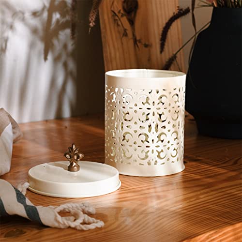 Elan Canister for Snacks | Mild Steel Multipurpose Food Storage Container for Kitchen | Kitchen Storage Jars & Containers | Dryfruits Box (Flecked, Off White) - Image 1