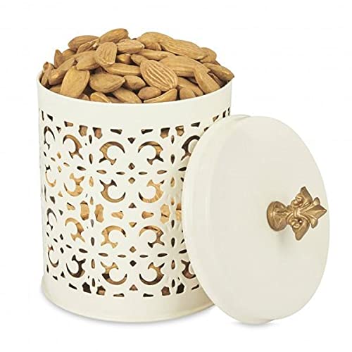 Elan Canister for Snacks | Mild Steel Multipurpose Food Storage Container for Kitchen | Kitchen Storage Jars & Containers | Dryfruits Box (Flecked, Off White) - Image 5