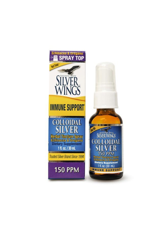 Natural Path Silver Wings فضة غروية 150 جزء في المليون (750 ميكروغرام) مع إشنسا و أوريجانو مكمل دعم المناعة 1 أونصة سائلة بخاخ - Image 1