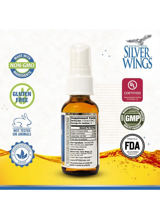 Natural Path Silver Wings فضة غروية 150 جزء في المليون (750 ميكروغرام) مع إشنسا و أوريجانو مكمل دعم المناعة 1 أونصة سائلة بخاخ - Image 2