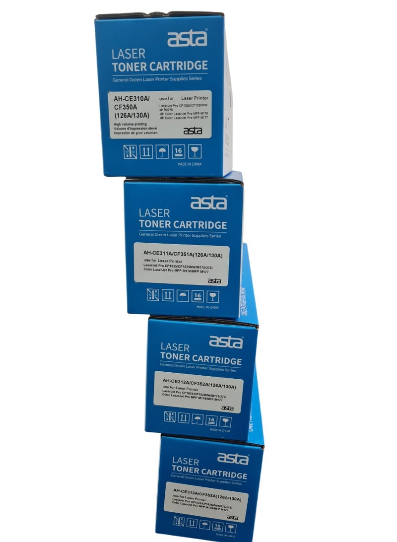 Asta 126A 130A Compatible color laserjet Toner Cartridge for HP CP1025 1025 CP1025nw MFP M175 M275 Laser Printer for HP126A CE310A CE311A CE312A CE313AHP 130A Compatible Toner Cartridges Black CF350A Cyan CF351A Yellow CF352A Magenta CF353 for HP Laser Jet Pro Color MFP M176 M177 M177fw Printers. - Image 3