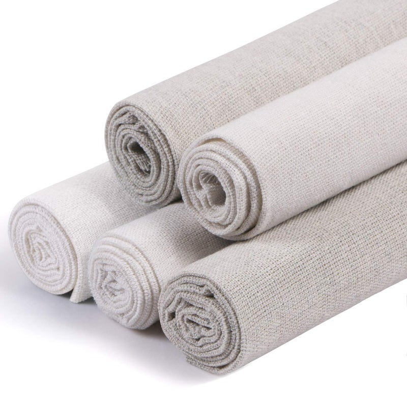 Kissbuty Linen Needlework Fabric, Kissbuty 5 PCS Linen Fabric Cloth for Garment Craft Flower Pot Decoration Embroidery Cross Stitch Cloth, 19.6 by 19.6 Inch (White Beige) - Image 1