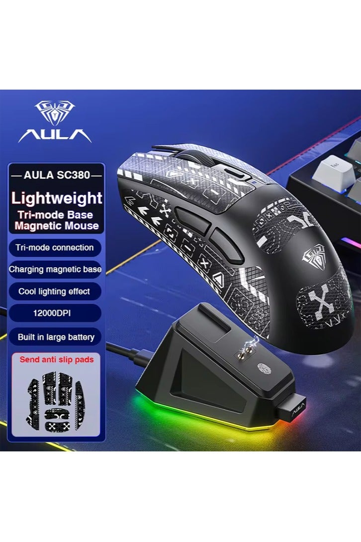 AULA SC380 High Precision Gaming Mouse Tri-mode 59g Ultra-light with RGB Magnetic Charging Base - Image 1