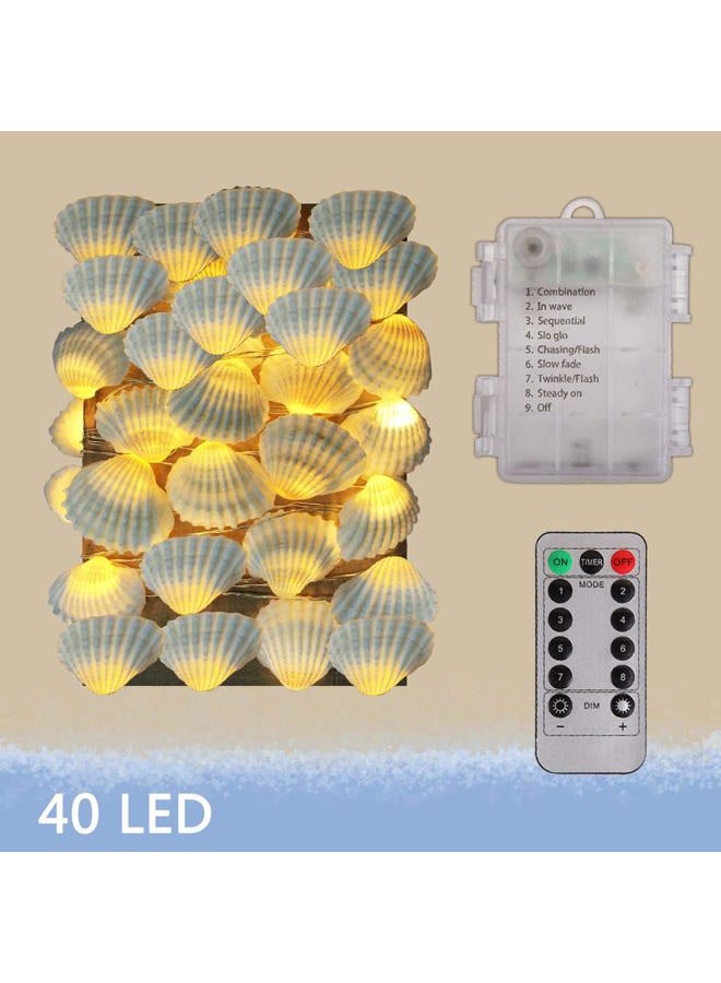 WSgift Natural Beach Seashell String Lights 13.85 Ft 40 Warm White LED Weatherproof Battery Operated 8 Modes Ocean Lights for Holiday Parties Bedrooms Weddings Gardens with Remote and Timer - Image 3