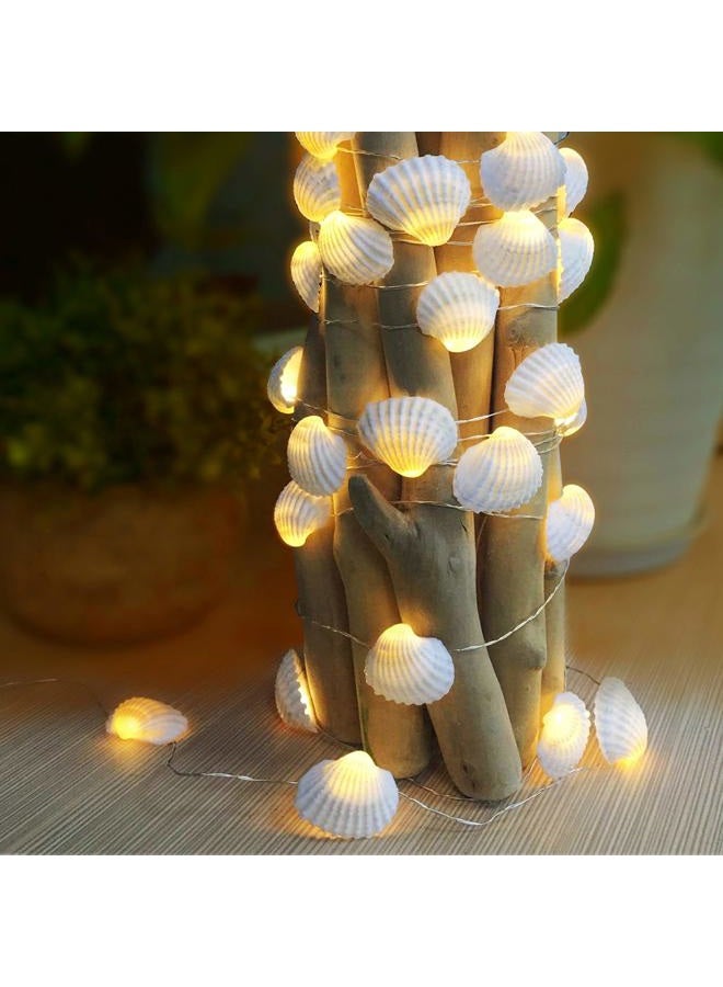 WSgift Natural Beach Seashell String Lights 13.85 Ft 40 Warm White LED Weatherproof Battery Operated 8 Modes Ocean Lights for Holiday Parties Bedrooms Weddings Gardens with Remote and Timer - Image 1