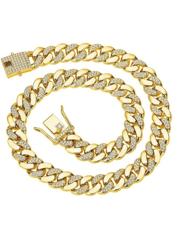 JUNVirtuous Cuban Link Chain Mens Iced Out Miami Cuban Necklace Silver/Gold Bling Diamond Hip Hop Jewelry for Women, 20 inches, Gold, Cubic Zirconia - Image 1