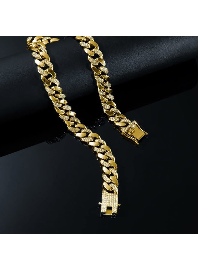 JUNVirtuous Cuban Link Chain Mens Iced Out Miami Cuban Necklace Silver/Gold Bling Diamond Hip Hop Jewelry for Women, 20 inches, Gold, Cubic Zirconia - Image 4