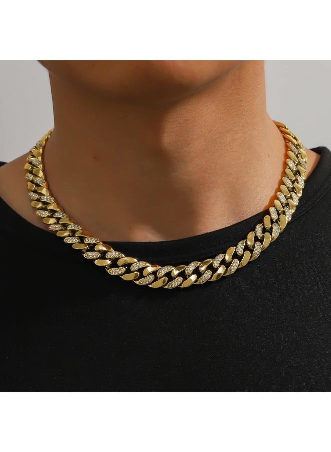 JUNVirtuous Cuban Link Chain Mens Iced Out Miami Cuban Necklace Silver/Gold Bling Diamond Hip Hop Jewelry for Women, 20 inches, Gold, Cubic Zirconia - Image 5