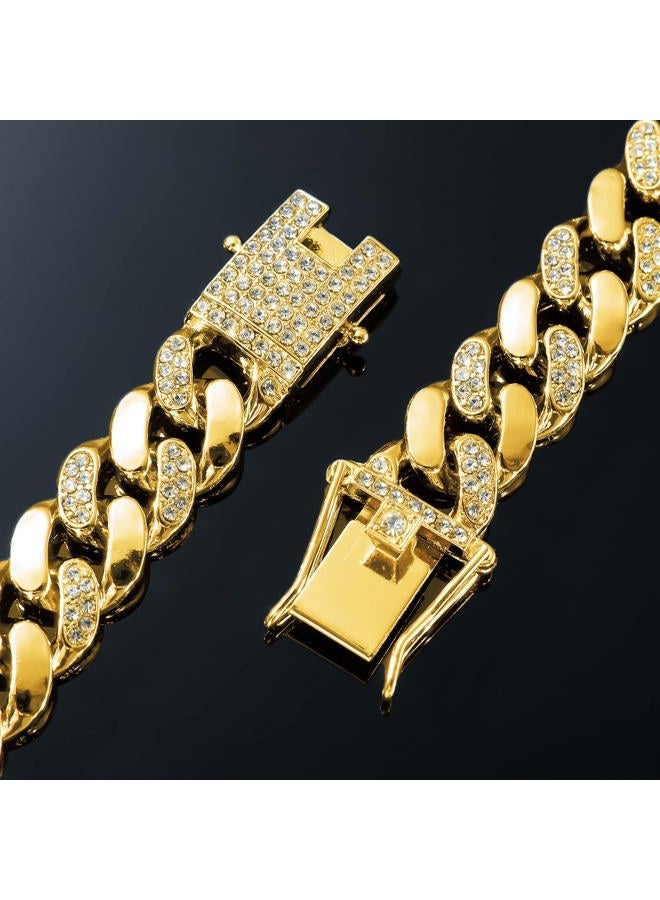 JUNVirtuous Cuban Link Chain Mens Iced Out Miami Cuban Necklace Silver/Gold Bling Diamond Hip Hop Jewelry for Women, 20 inches, Gold, Cubic Zirconia - Image 2